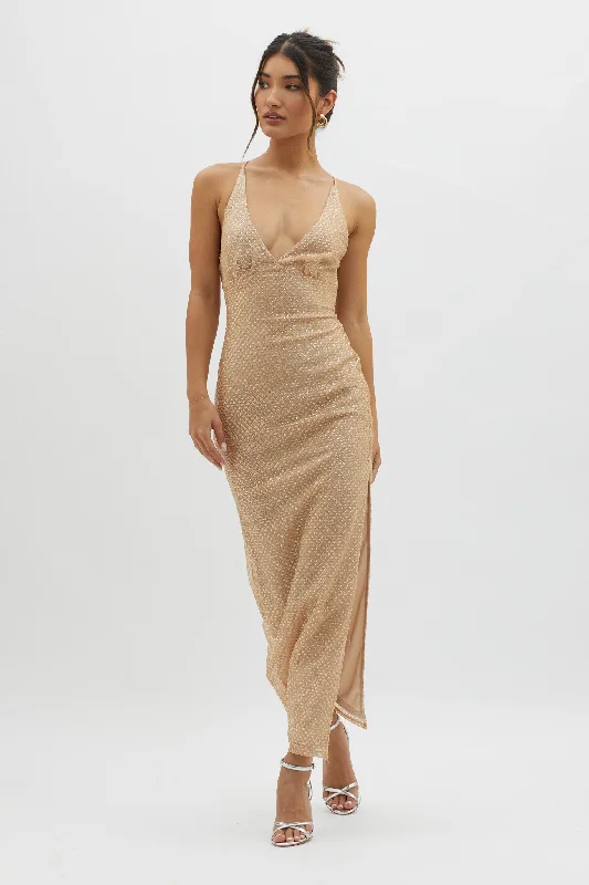 Weekend Special Alysia Plunging Halterneck Maxi Dress Champagne