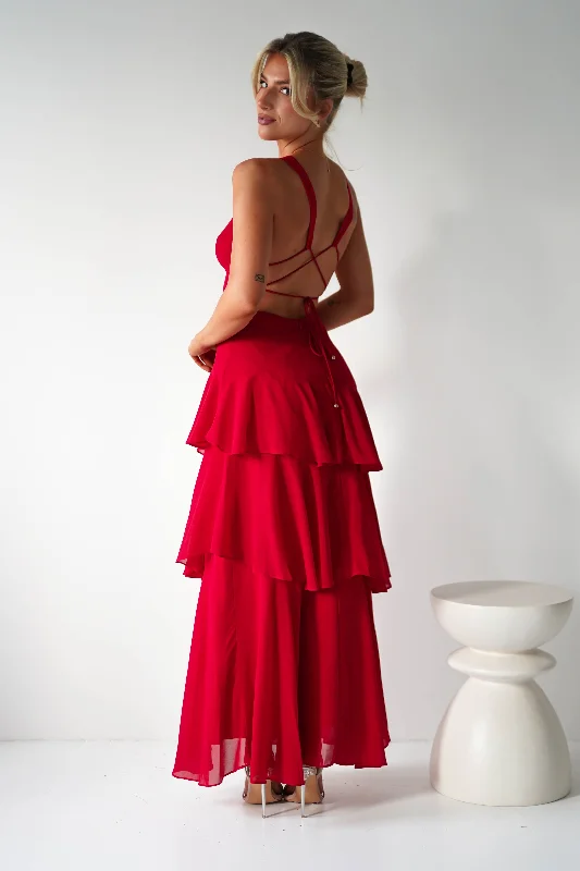 Weekend Best Buys Andalusia Ruffle Maxi Dress | Red