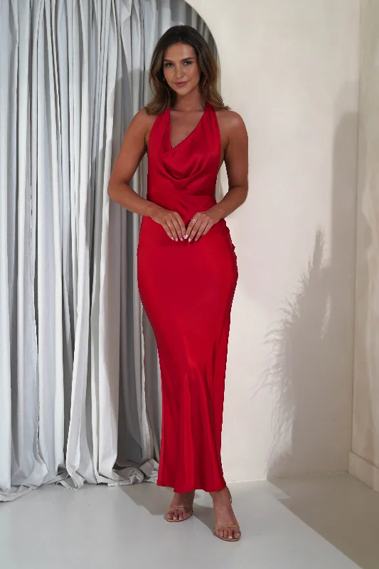 Price Slash Alert Aniston Soft Satin Maxi Dress | Red