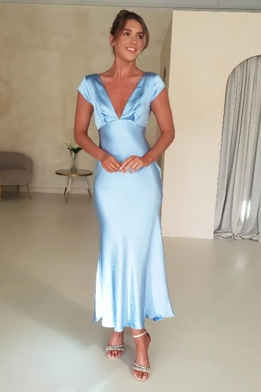 Weekend Limited-Time Offers Arletta Soft Satin Maxi Dress | Blue