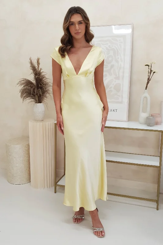 Weekend Big Discount Event Arletta Soft Satin Maxi Dress | Yellow