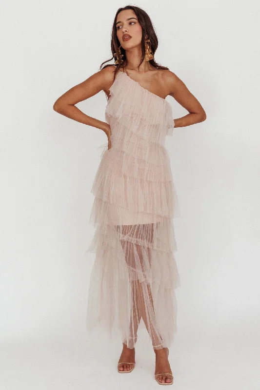 Weekend Offers and Savings Arrabel Tiered Ruffle Tulle Maxi Dress Blush