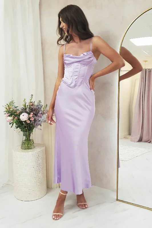 Weekend Exclusive Bargains Ashka Satin Corset Maxi Dress | Lilac