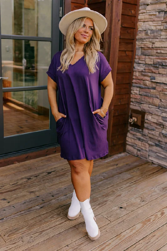 Weekend Bargain Blast Back To Basics T-Shirt Dress In Dark Purple Cuves