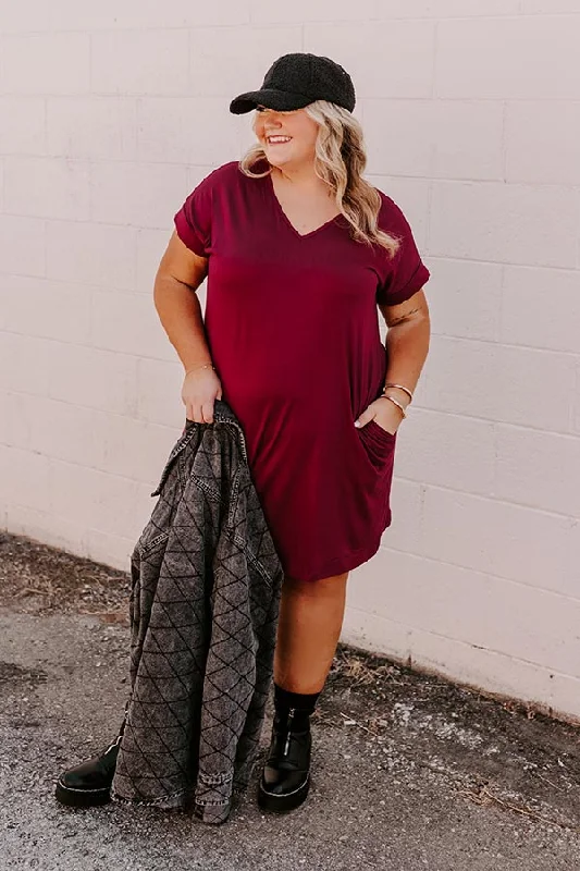 Weekend Offers Galore Back To Basics T-Shirt Dress In Wine Curves