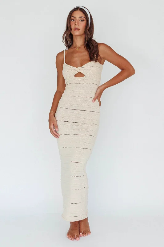 Last Chance Sale Beachside Crochet Knit Maxi Dress Oat