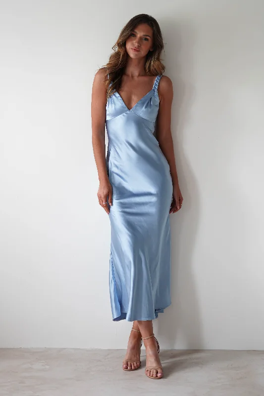 Flash Offer Bethanie Soft Satin Maxi Dress | Blue