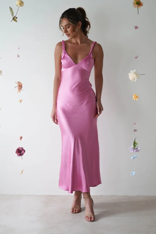 Big Savings Bethanie Soft Satin Maxi Dress | Bright Pink