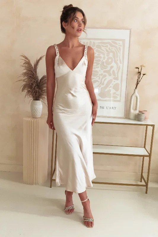 Unseen Savings Bethanie Soft Satin Maxi Dress | Champagne