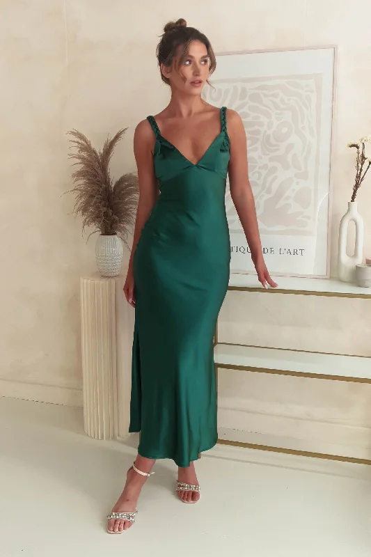Weekend Savings Bonanza Bethanie Soft Satin Maxi Dress | Dark Green