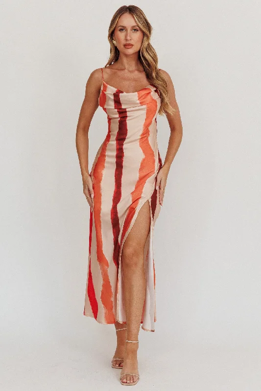 Exclusive Deals Blondine Cowl Bust Split Maxi Dress Peach