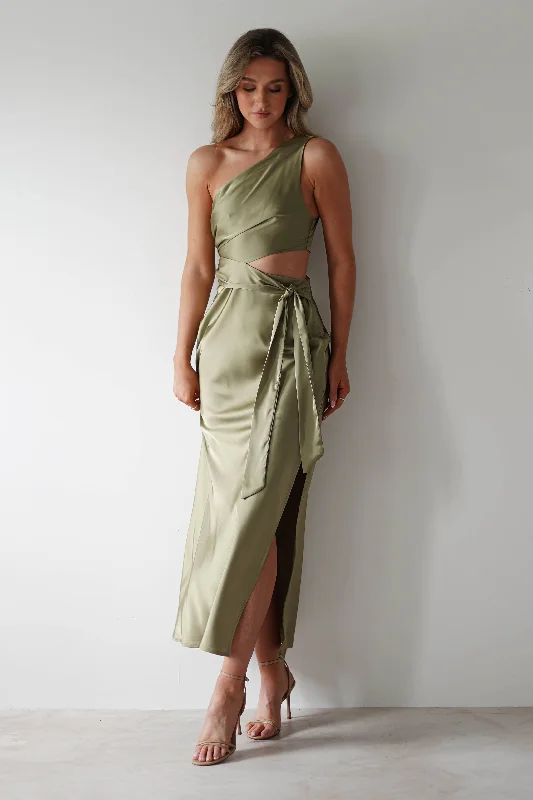 One-Stop Shop Sale Bonnie Soft Satin Maxi Dress | Olive