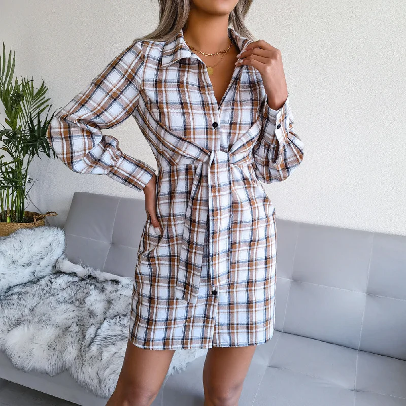 Super Price Slash Dallas Cotton Plaid Tie Front Shirt Dress