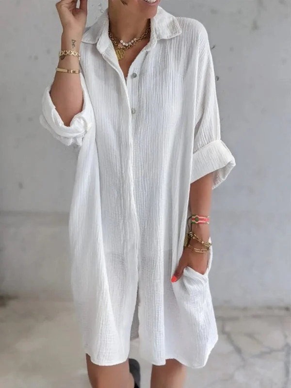 Weekend Bonanza Destin Cotton Button Down Shirt Dress - Natural