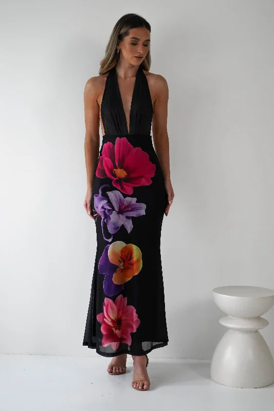Weekend Only Steals Elanor Floral Print Mesh Maxi Dress | Black