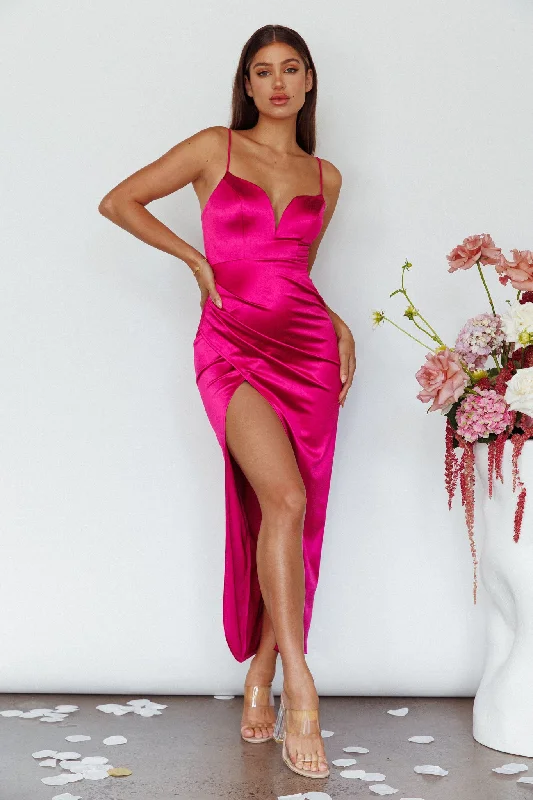Massive Sale Event Fayth Split Open Wrap Maxi Dress Fuchsia