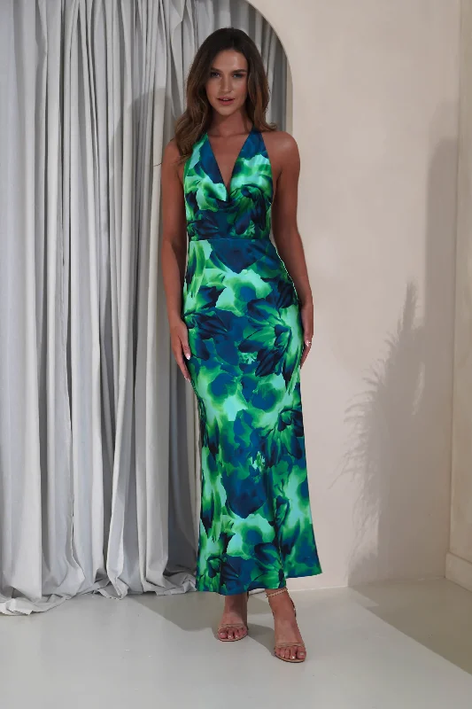 Weekend Offers You Can’t Miss Fiji Soft Satin Maxi Dress | Green Print