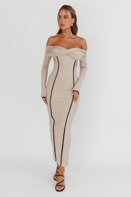 Unbeatable Prices Genesis Off-Shoulder Long Sleeve Maxi Dress Pebble