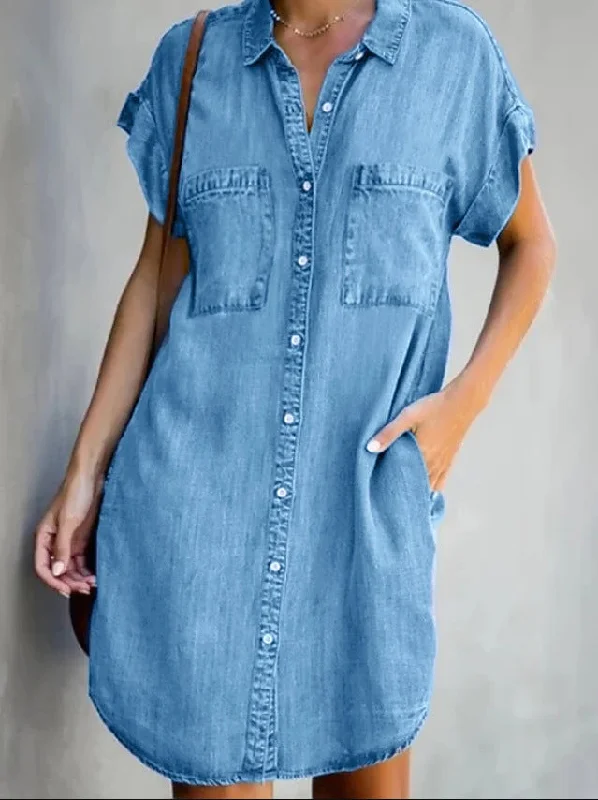 Best Prices This Week Ginnie Pintuck Button Down Shirt Dress - Blue