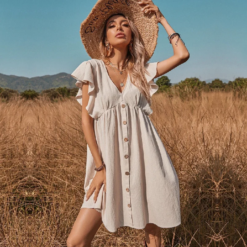 Super Price Drop Ginnie Pintuck Button Down Shirt Dress - Off White