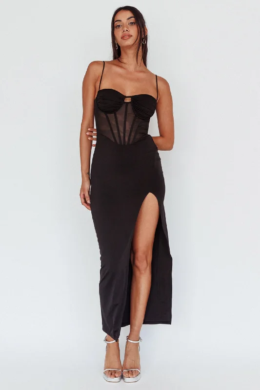 Only for You Ginny Sheer Bodice Maxi Dress Black