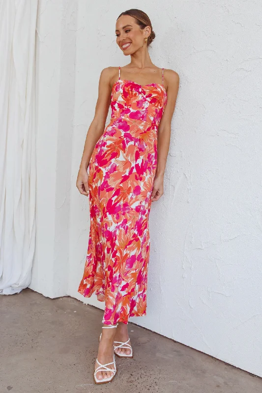 Savings Galore Golden Sands Cami Strap Maxi Dress Floral Red