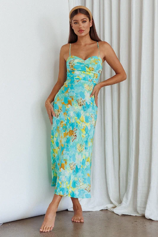 Weekend Offers and Savings Golden Sands Cami Strap Maxi Dress Floral Teal