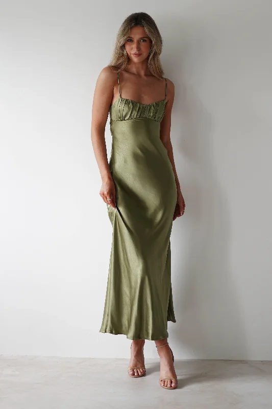 Big Sale Event Grace Soft Satin Maxi Dress | Olive