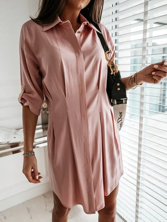 Weekend Discount Blast Harmony Cotton Button Down Shirt Dress - Blush