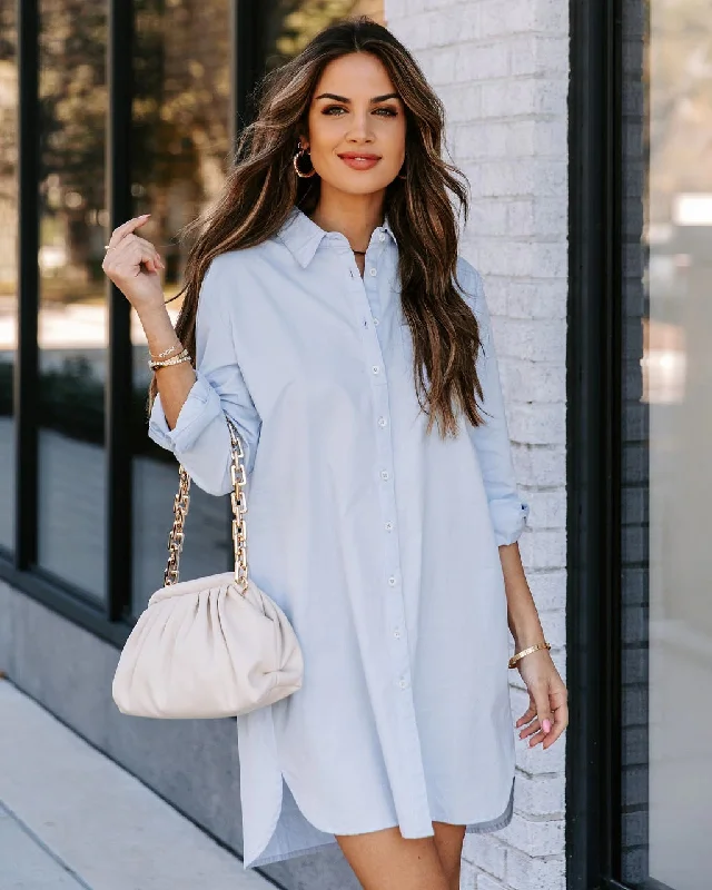Weekend Price Slash Harmony Cotton Button Down Shirt Dress - Lavender