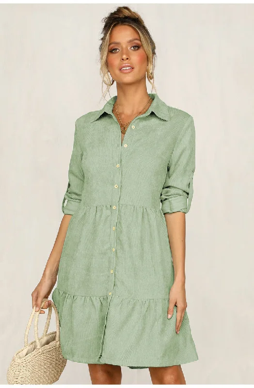 Weekend Specials Galore Harmony Cotton Button Down Shirt Dress - Pistachio