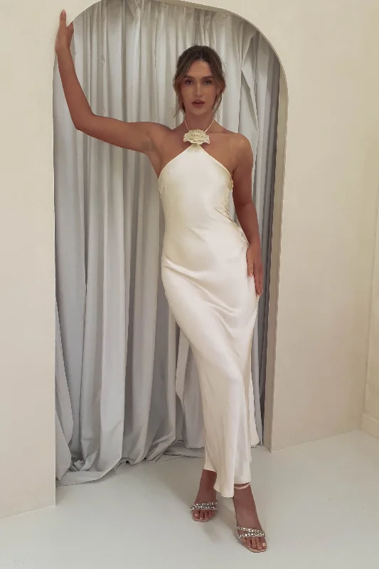 Weekend Bargain Blast Heather Soft Satin Maxi Dress | Champagne