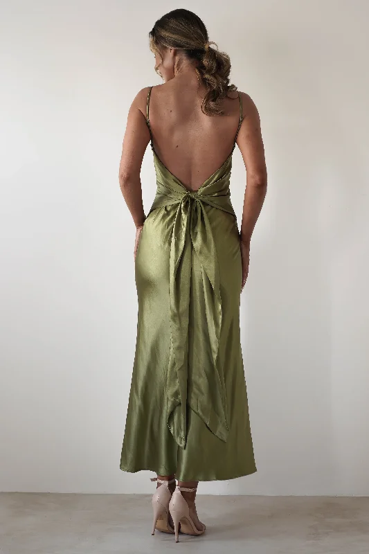 Limited-Time Discount Hermie Silky Satin Maxi Dress | Olive