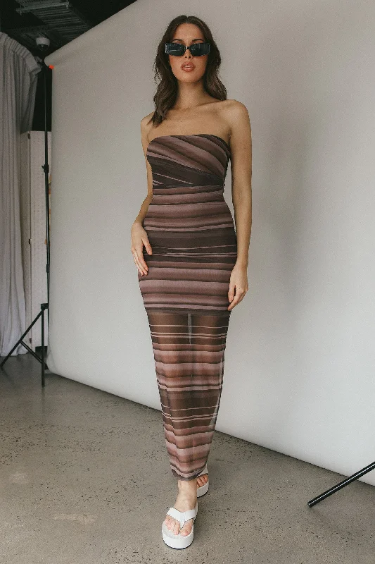 Shop & Save Island Life Strapless Maxi Dress Brown