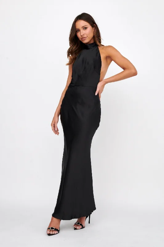 Extra Discount Italia Azure Halterneck Pearl Back Maxi Dress Black