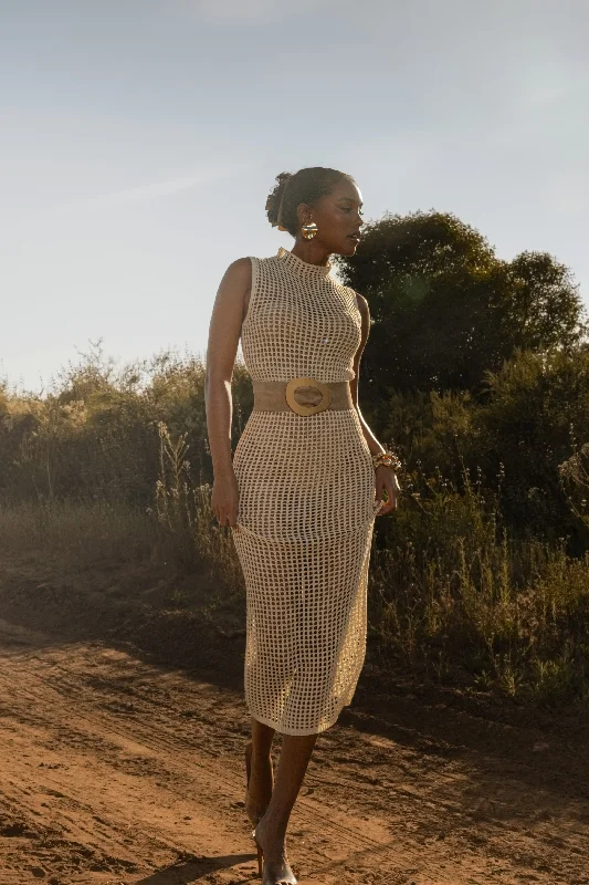 Season-End Deals Ivory Pacific Tides Crochet Maxi Dress