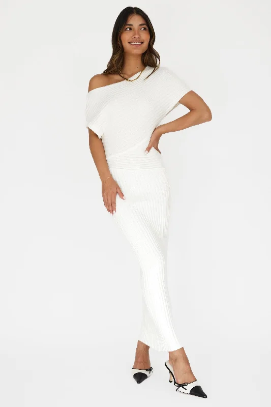 Weekend Hot Deals Kaelyn Asymmetric Neck Knit Maxi Dress White