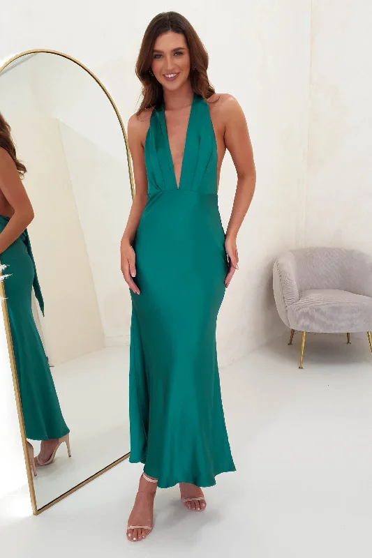 Seasonal Discounts Kaylah Satin Halter Neck Maxi Dress | Green