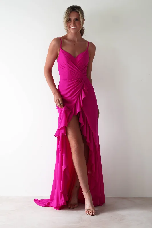 Weekend Bargain Bonanza Kendra Ruffle Chiffon Maxi Dress | Hot Pink