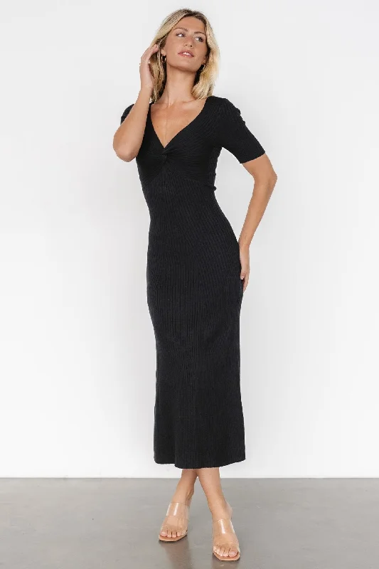 Weekend Special Sale Keren Ribbed Maxi Dress | Black