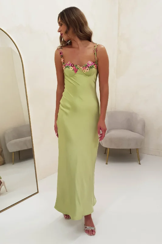 Weekend Shopping Deals Klabelle Satin Maxi Dress | Lime