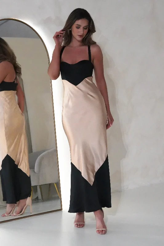 Final Sale Event Kohen Satin Maxi Dress | Gold/Black