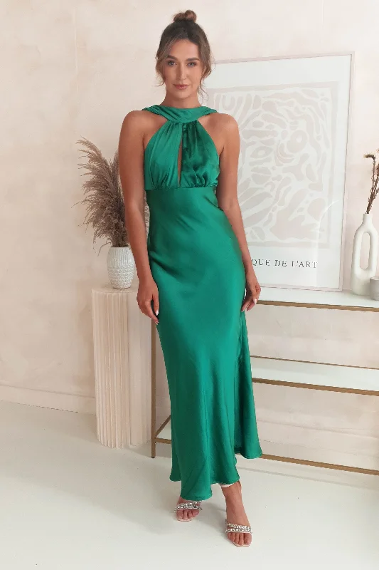 Weekend Clearance Frenzy Lauryn Halter Neck Maxi Dress | Emerald Green
