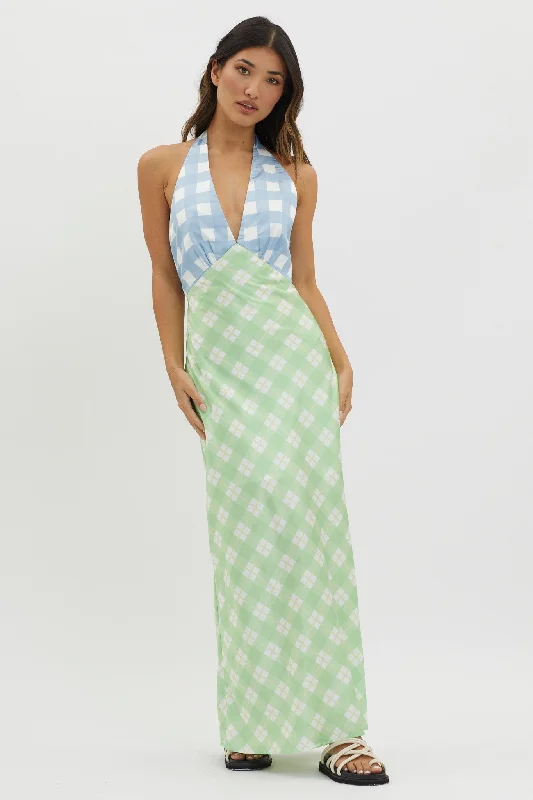 Weekend Deals You’ve Been Waiting For Lavara Halterneck Maxi Dress Checker Green