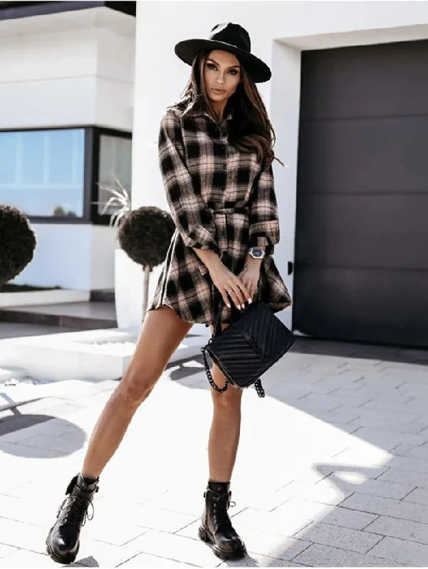 Unbeatable Flash Deals Leavenworth Cotton Pocketed Plaid Shirt Dress