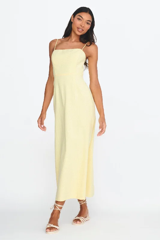 Unbeatable Offer Light Hearted Square Neckline Maxi Dress Lemon