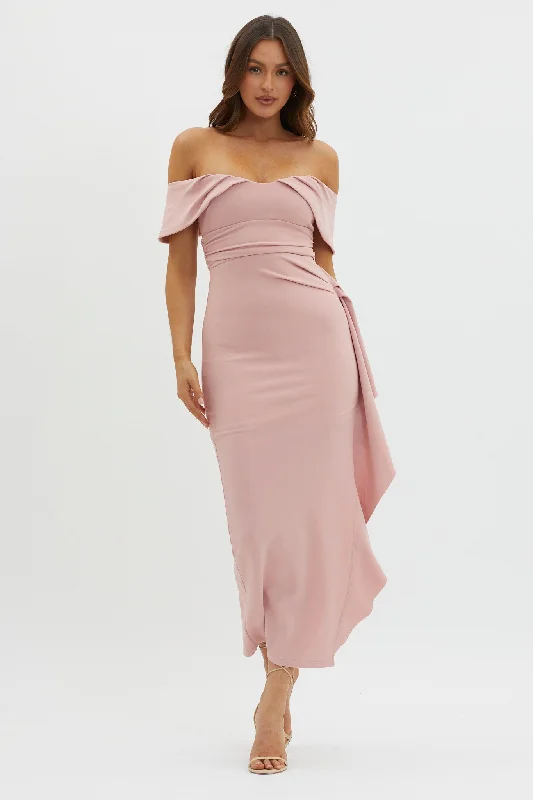 Hot Picks Lillianne Off-Shoulder Side Ruffle Maxi Dress Blush