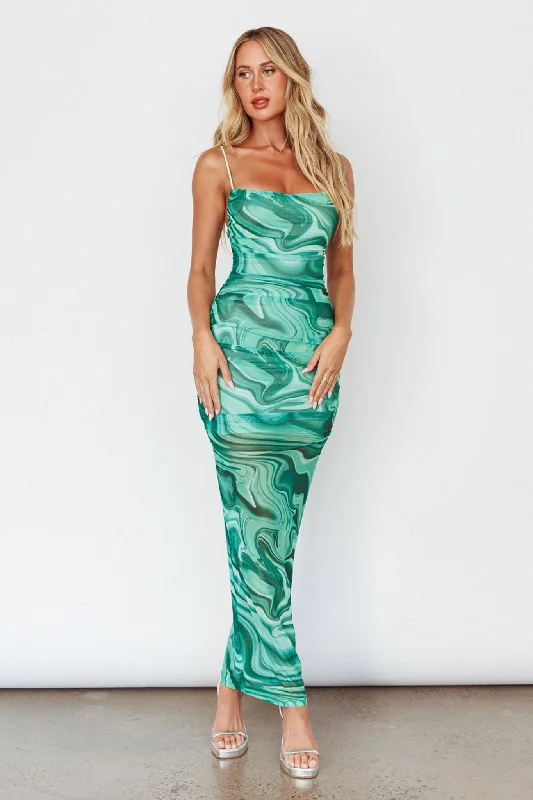 Super Savings Love In Miami Lace-Up Back Maxi Dress Marble Green