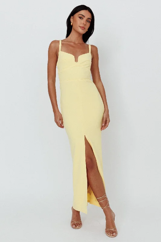 Weekend Deals Love To Love Front Split Maxi Dress Lemon