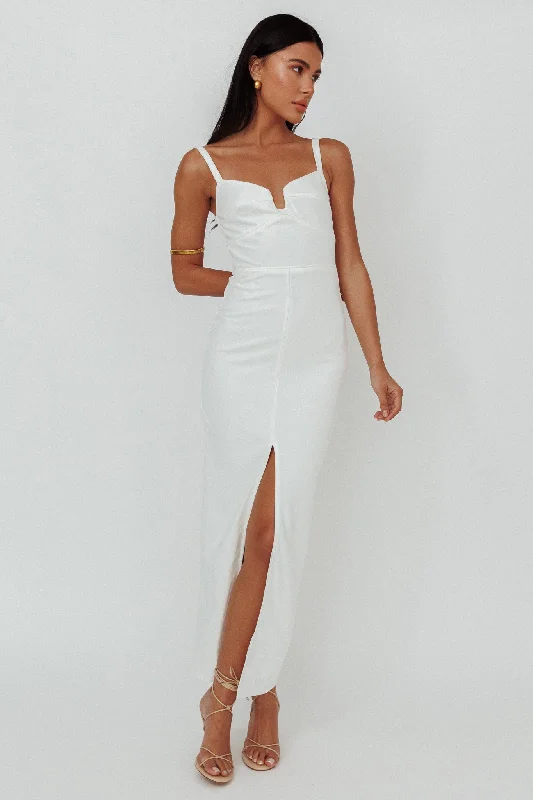 Weekend Hot Bargains Love To Love Front Split Maxi Dress White